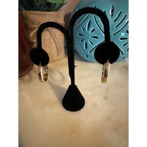 Gold-Tone Crystal-Studded Hoop Earrings 1 Inch Diameter